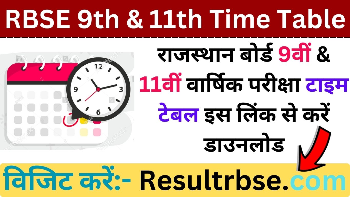 Rbse 9th And 11th Time Table 2024 राजस्थान बोर्ड 9वीं 11वीं वार्षिक परीक्षा टाइम टेबल